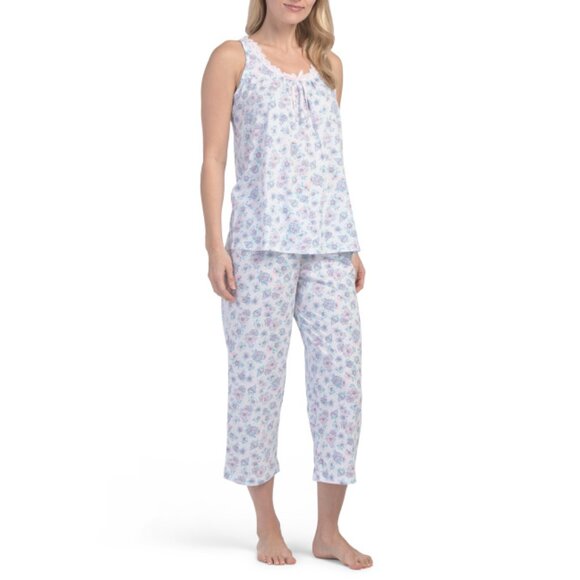 CELESTIAL DREAMS White/Blue Floral Print Top And Capris Set - Picture 1 of 2
